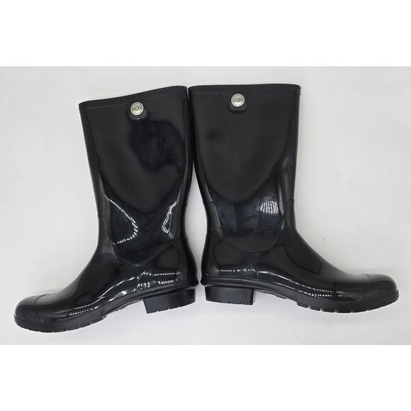 UGG Sienna Black Glossy Rain Rubber Boots Shearling Insole Made in USA Womens 10 - Picture 9 of 11